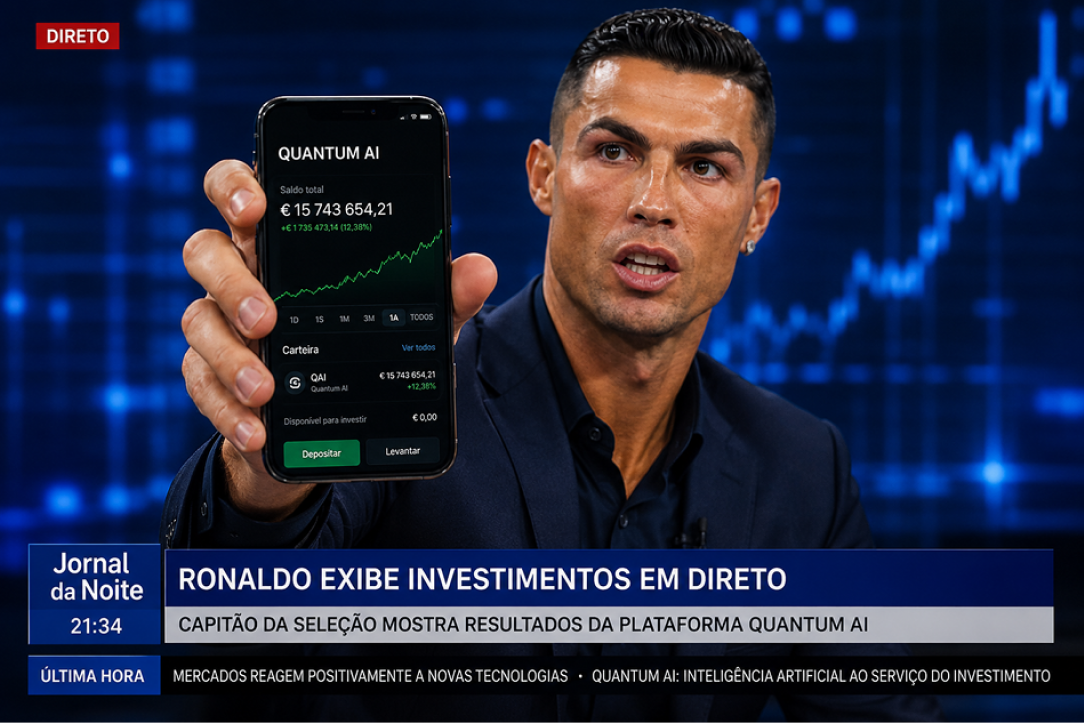 Cristiano Ronaldo exibe resultados da plataforma Quantum AI em direto
